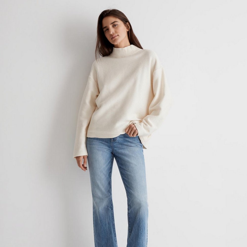 Funnelneck Drop-Shoulder Top in Antique Cream Small
